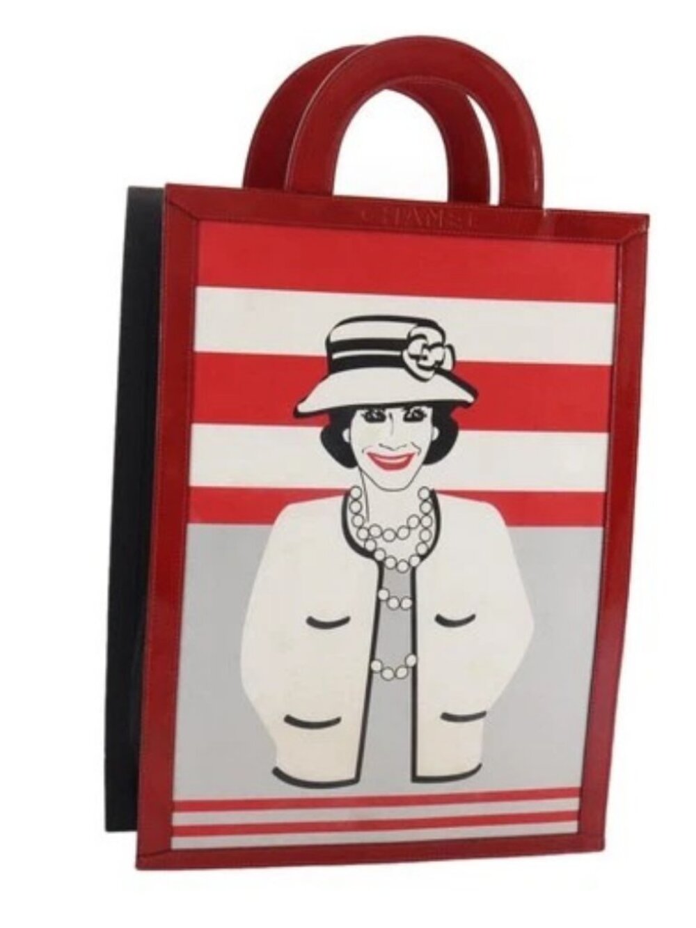 CHANEL Mademoiselle Choco Bar line Tote Bag Leather Red CC Auth bs21462